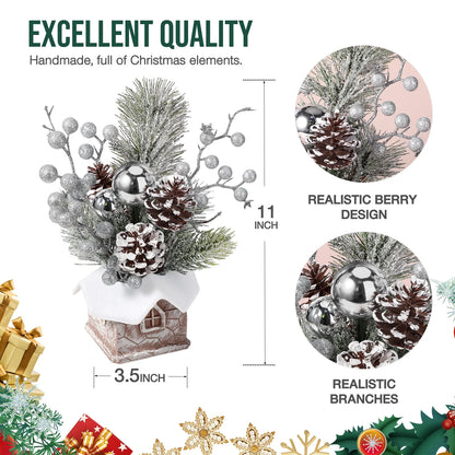 Mini Christmas Tree with Pine Cone Berry, Bottle Brush Christmas Trees for Christmas Decorations Indoor, Christmas Tabletop Decor Centerpiece | Round